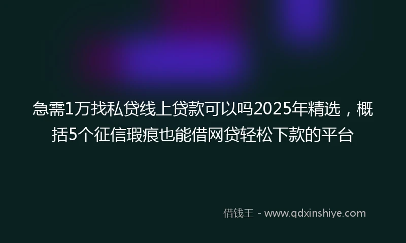 急需1万找私贷线上贷款可以吗2025年精选，概括5个征信瑕疵也能借网贷轻松下款的平台