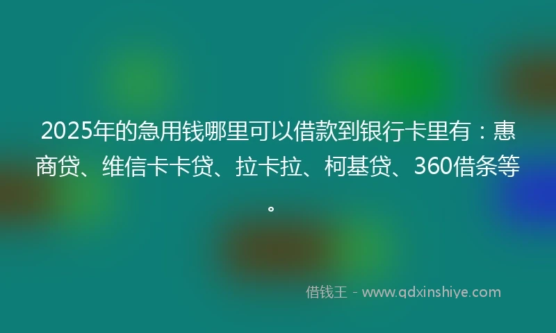2025年的急用钱哪里可以借款到银行卡里有：惠商贷、维信卡卡贷、拉卡拉、柯基贷、360借条等。