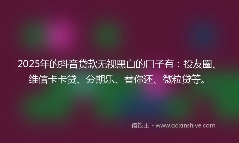 2025年的抖音贷款无视黑白的口子有：投友圈、维信卡卡贷、分期乐、替你还、微粒贷等。