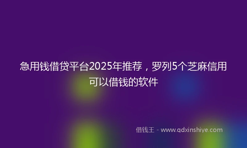 急用钱借贷平台2025年推荐，罗列5个芝麻信用可以借钱的软件