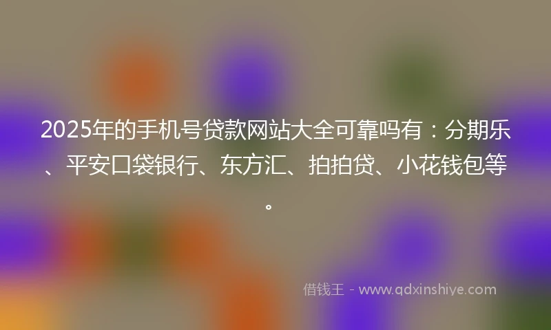 2025年的手机号贷款网站大全可靠吗有：分期乐、平安口袋银行、东方汇、拍拍贷、小花钱包等。