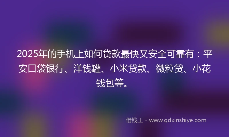 2025年的手机上如何贷款最快又安全可靠有：平安口袋银行、洋钱罐、小米贷款、微粒贷、小花钱包等。