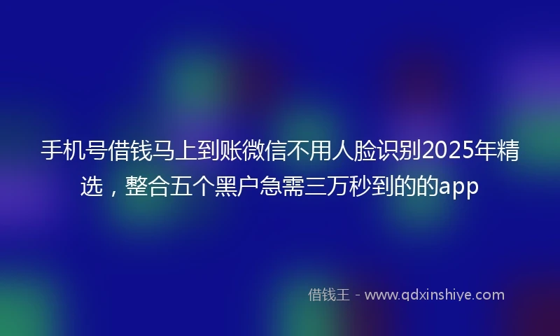 手机号借钱马上到账微信不用人脸识别2025年精选，整合五个黑户急需三万秒到的的app