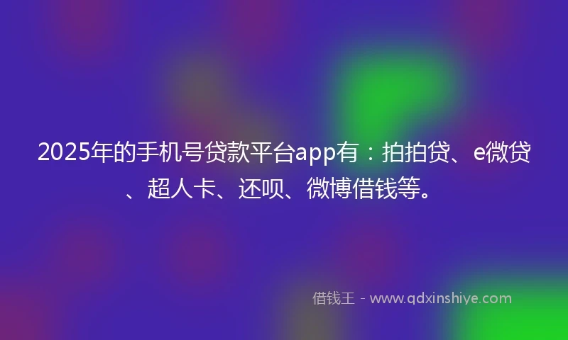 2025年的手机号贷款平台app有：拍拍贷、e微贷、超人卡、还呗、微博借钱等。