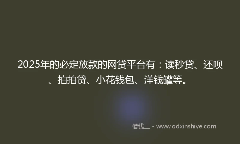 2025年的必定放款的网贷平台有：读秒贷、还呗、拍拍贷、小花钱包、洋钱罐等。