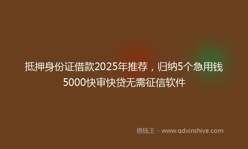 抵押身份证借款2025年推荐，归纳5个急用钱5000快审快贷无需征信软件