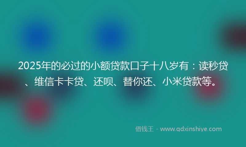 2025年的必过的小额贷款口子十八岁有：读秒贷、维信卡卡贷、还呗、替你还、小米贷款等。