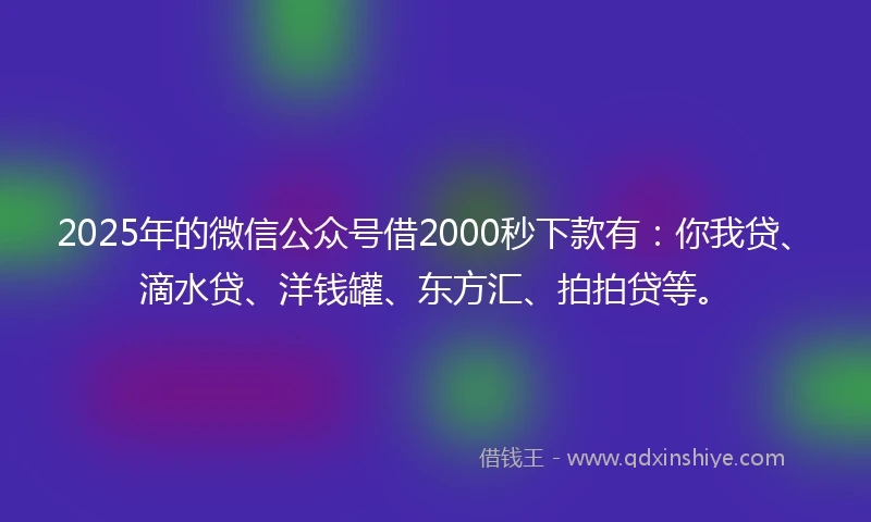 2025年的微信公众号借2000秒下款有：你我贷、滴水贷、洋钱罐、东方汇、拍拍贷等。