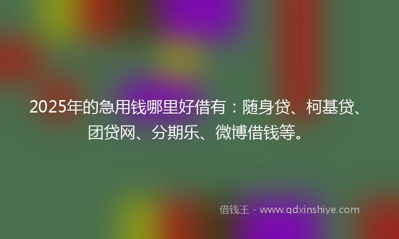 2025年的急用钱哪里好借有：随身贷、柯基贷、团贷网、分期乐、微博借钱等。