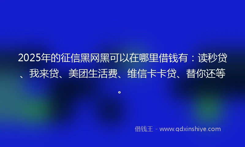 2025年的征信黑网黑可以在哪里借钱有:读秒贷、我来贷、美团生活费、维信卡卡贷、替你还等。