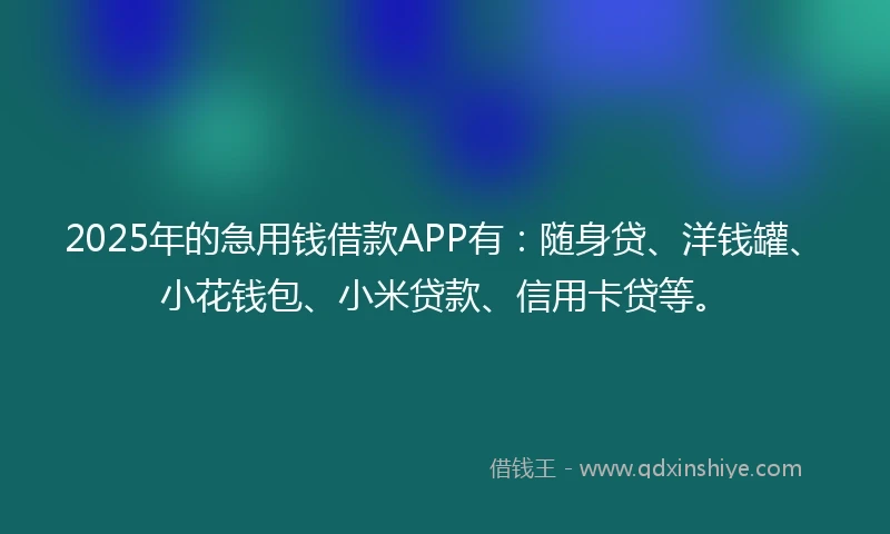2025年的急用钱借款APP有：随身贷、洋钱罐、小花钱包、小米贷款、信用卡贷等。