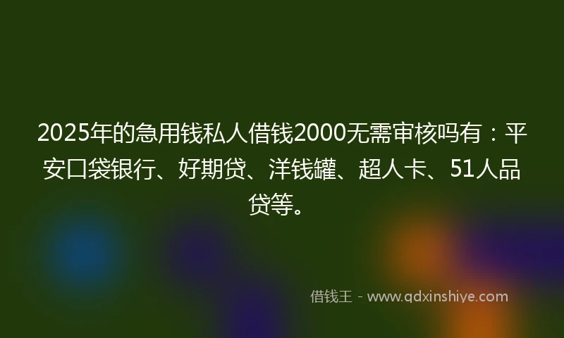 2025年的急用钱私人借钱2000无需审核吗有：平安口袋银行、好期贷、洋钱罐、超人卡、51人品贷等。