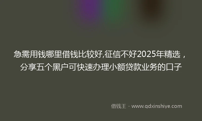 急需用钱哪里借钱比较好,征信不好2025年精选，分享五个黑户可快速办理小额贷款业务的口子