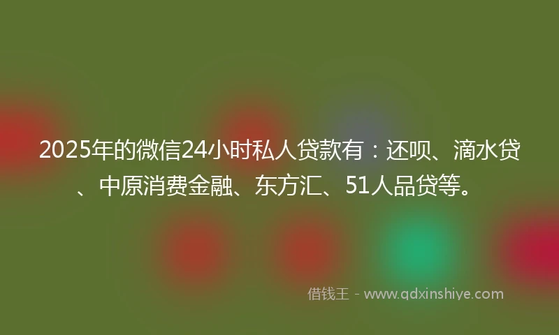 2025年的微信24小时私人贷款有:还呗、滴水贷、中原消费金融、东方汇、51人品贷等。