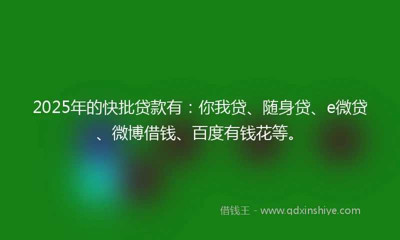 2025年的快批贷款有：你我贷、随身贷、e微贷、微博借钱、百度有钱花等。