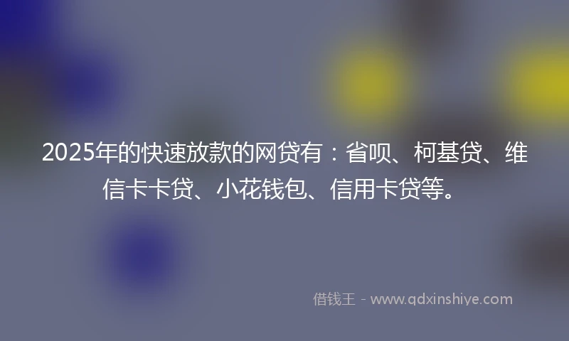 2025年的快速放款的网贷有：省呗、柯基贷、维信卡卡贷、小花钱包、信用卡贷等。