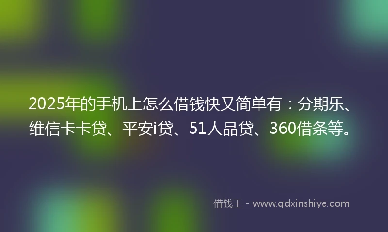 2025年的手机上怎么借钱快又简单有：分期乐、维信卡卡贷、平安i贷、51人品贷、360借条等。