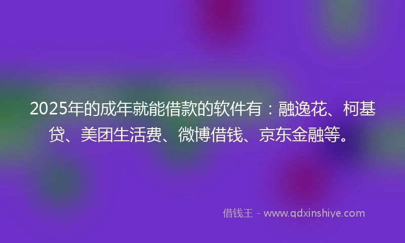 2025年的成年就能借款的软件有：融逸花、柯基贷、美团生活费、微博借钱、京东金融等。