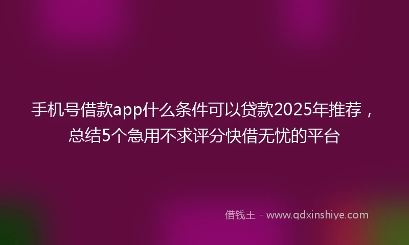 手机号借款app什么条件可以贷款2025年推荐，总结5个急用不求评分快借无忧的平台