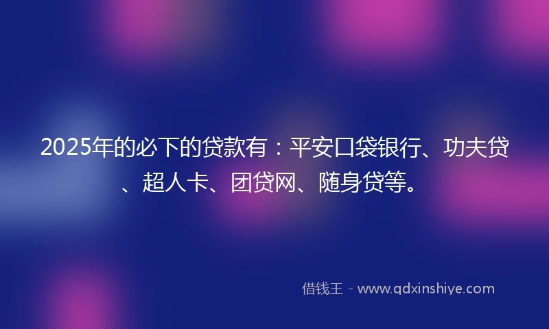 2025年的必下的贷款有：平安口袋银行、功夫贷、超人卡、团贷网、随身贷等。