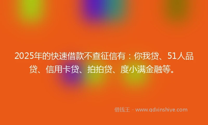 2025年的快速借款不查征信有：你我贷、51人品贷、信用卡贷、拍拍贷、度小满金融等。