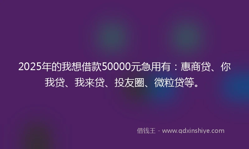 2025年的我想借款50000元急用有:惠商贷、你我贷、我来贷、投友圈、微粒贷等。