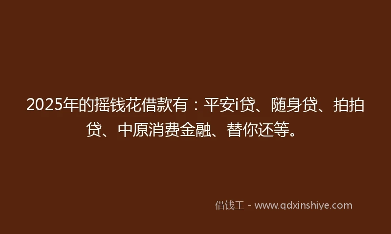 2025年的摇钱花借款有：平安i贷、随身贷、拍拍贷、中原消费金融、替你还等。