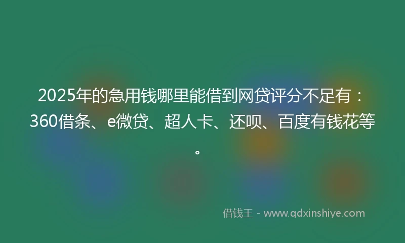 2025年的急用钱哪里能借到网贷评分不足有：360借条、e微贷、超人卡、还呗、百度有钱花等。