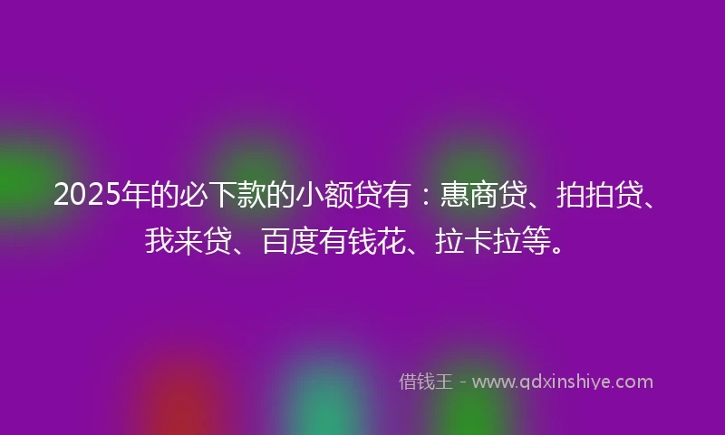 2025年的必下款的小额贷有：惠商贷、拍拍贷、我来贷、百度有钱花、拉卡拉等。