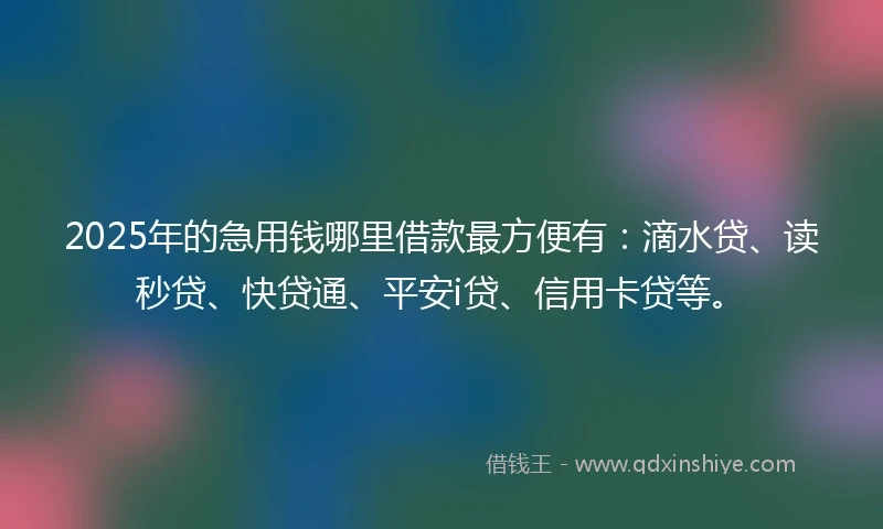 2025年的急用钱哪里借款最方便有：滴水贷、读秒贷、快贷通、平安i贷、信用卡贷等。