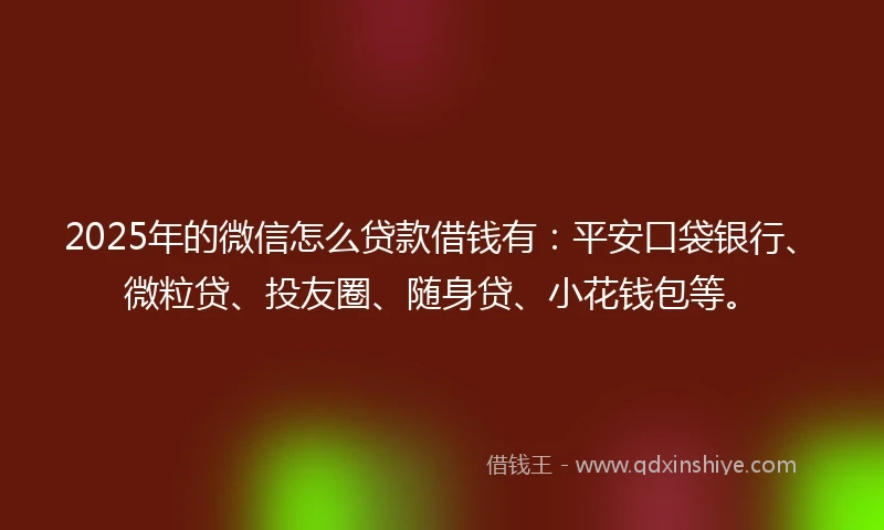 2025年的微信怎么贷款借钱有：平安口袋银行、微粒贷、投友圈、随身贷、小花钱包等。