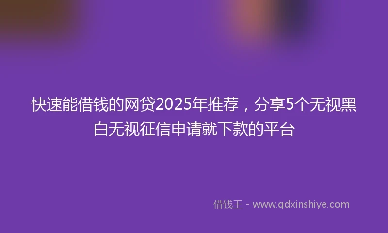 快速能借钱的网贷2025年推荐，分享5个无视黑白无视征信申请就下款的平台