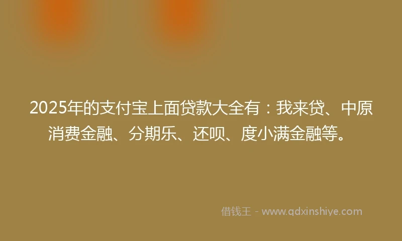 2025年的支付宝上面贷款大全有：我来贷、中原消费金融、分期乐、还呗、度小满金融等。