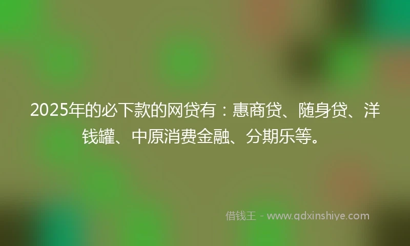 2025年的必下款的网贷有：惠商贷、随身贷、洋钱罐、中原消费金融、分期乐等。