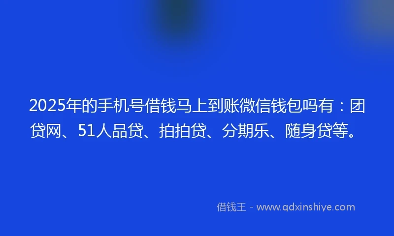 2025年的手机号借钱马上到账微信钱包吗有：团贷网、51人品贷、拍拍贷、分期乐、随身贷等。