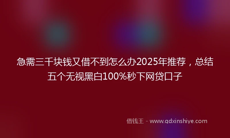 急需三千块钱又借不到怎么办2025年推荐，总结五个无视黑白100%秒下网贷口子
