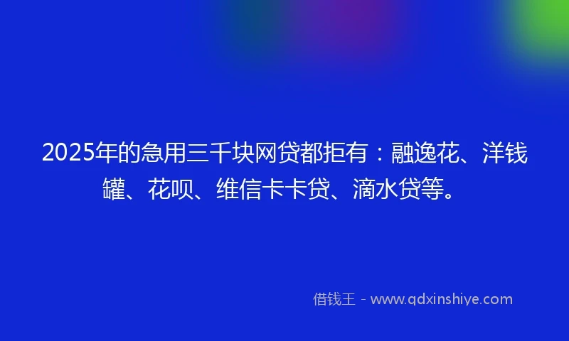 2025年的急用三千块网贷都拒有：融逸花、洋钱罐、花呗、维信卡卡贷、滴水贷等。