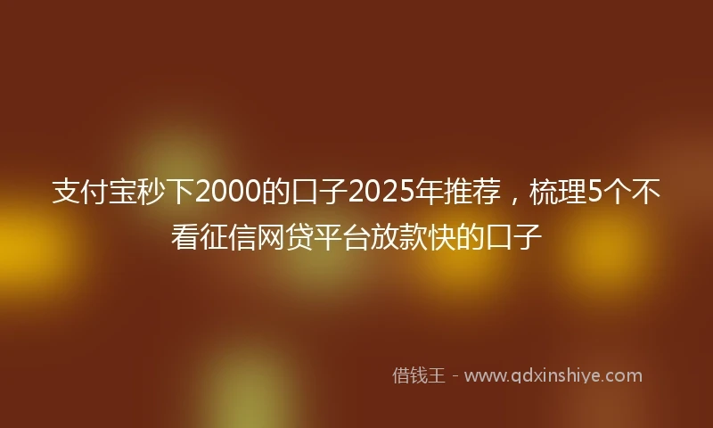 支付宝秒下2000的口子2025年推荐，梳理5个不看征信网贷平台放款快的口子