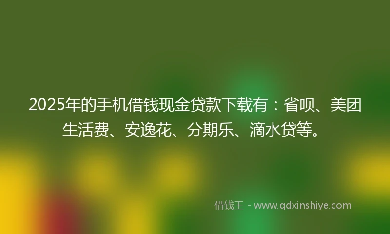 2025年的手机借钱现金贷款下载有：省呗、美团生活费、安逸花、分期乐、滴水贷等。