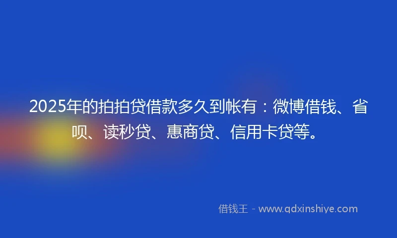 2025年的拍拍贷借款多久到帐有：微博借钱、省呗、读秒贷、惠商贷、信用卡贷等。
