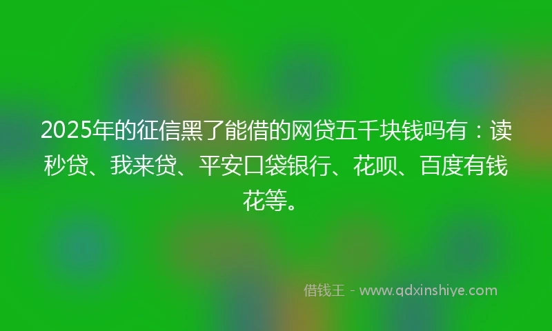 2025年的征信黑了能借的网贷五千块钱吗有：读秒贷、我来贷、平安口袋银行、花呗、百度有钱花等。