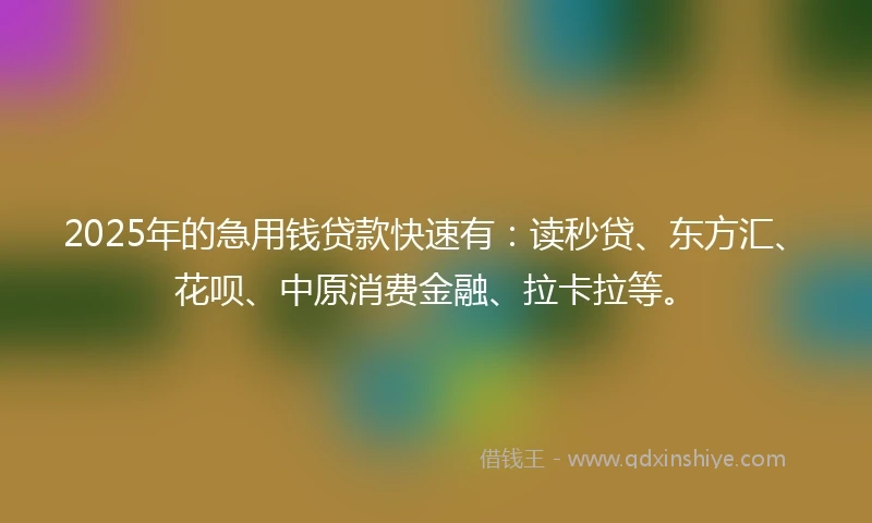 2025年的急用钱贷款快速有：读秒贷、东方汇、花呗、中原消费金融、拉卡拉等。