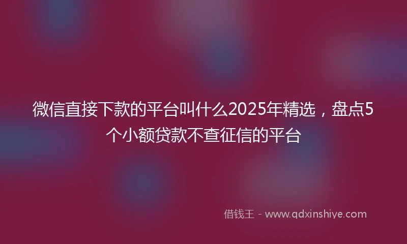 微信直接下款的平台叫什么2025年精选，盘点5个小额贷款不查征信的平台