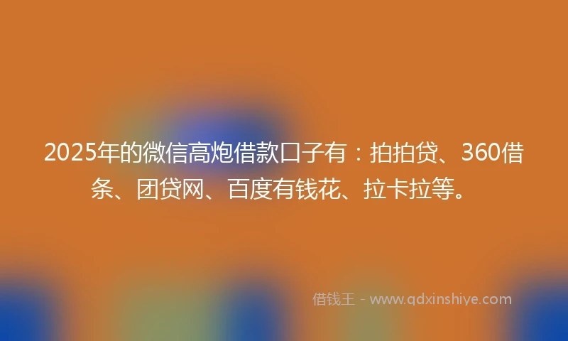 2025年的微信高炮借款口子有：拍拍贷、360借条、团贷网、百度有钱花、拉卡拉等。
