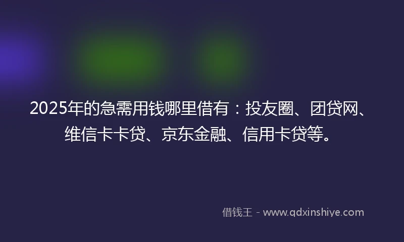 2025年的急需用钱哪里借有：投友圈、团贷网、维信卡卡贷、京东金融、信用卡贷等。
