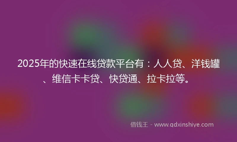 2025年的快速在线贷款平台有：人人贷、洋钱罐、维信卡卡贷、快贷通、拉卡拉等。