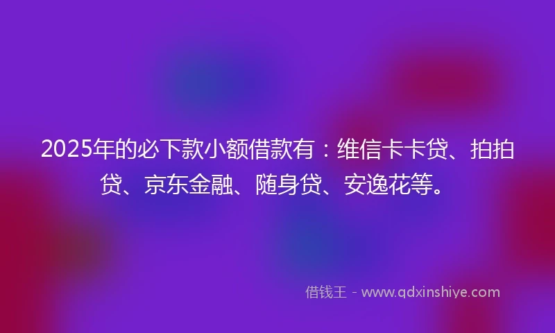2025年的必下款小额借款有：维信卡卡贷、拍拍贷、京东金融、随身贷、安逸花等。