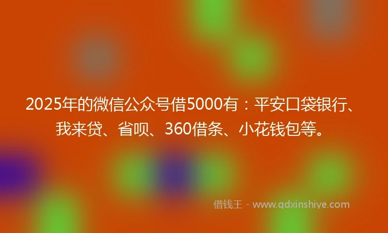 2025年的微信公众号借5000有:平安口袋银行、我来贷、省呗、360借条、小花钱包等。