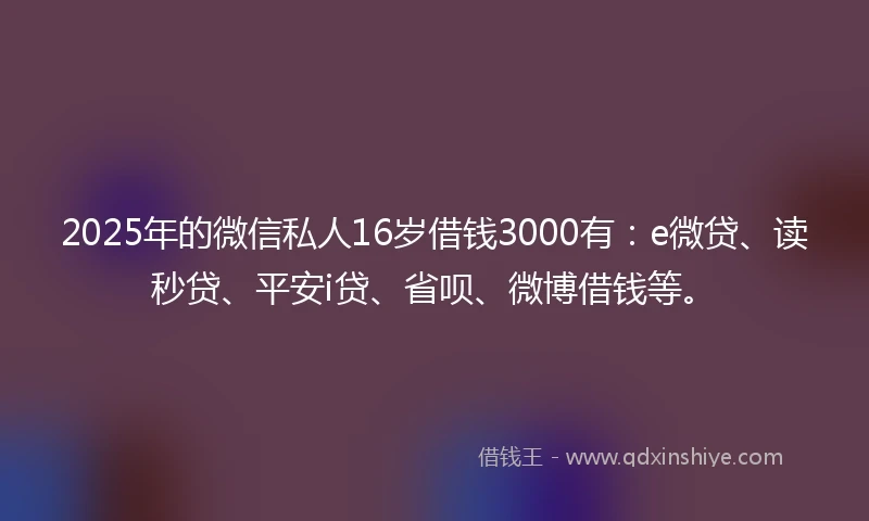 2025年的微信私人16岁借钱3000有：e微贷、读秒贷、平安i贷、省呗、微博借钱等。