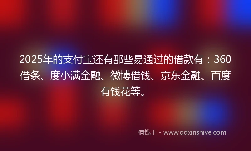 2025年的支付宝还有那些易通过的借款有：360借条、度小满金融、微博借钱、京东金融、百度有钱花等。